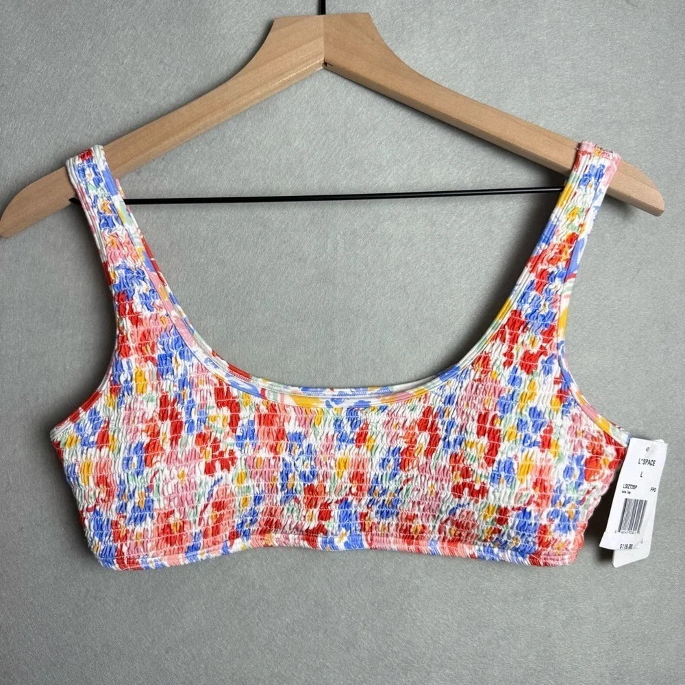 L*Space Women’s Bikini Top Izzie Floral Smocked Swimwear with Removable Pads L
